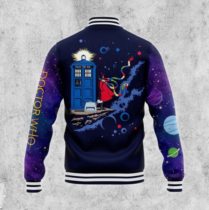 Doctor Who Tardis Varsity Jacket - Customizable Name & Cosmic Design - Unisex Sci-Fi Fashion - Image 4