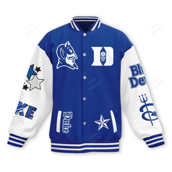 Blue & White Varsity Jacket - Premium Embroidered Design, Unisex Sportswear, Bold Graphic Style