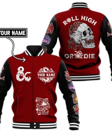 Customizable D&D Varsity Jacket – Roll High Or Die Design, Perfect For Gamers