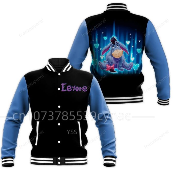 Cozy Eeyore Varsity Jacket – Cute Blue & Black Design For Fans