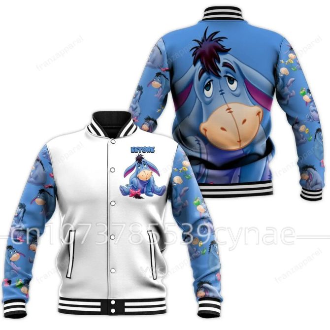 Cozy Eeyore Varsity Jacket – Cute & Stylish Disney Character Design For Fans