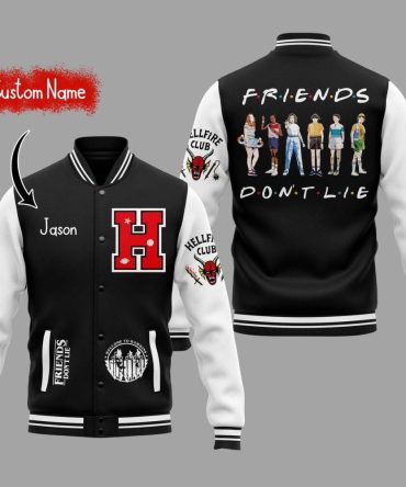 Customizable Friends Don'T Lie Varsity Jacket - Personalized Name, Unique Design