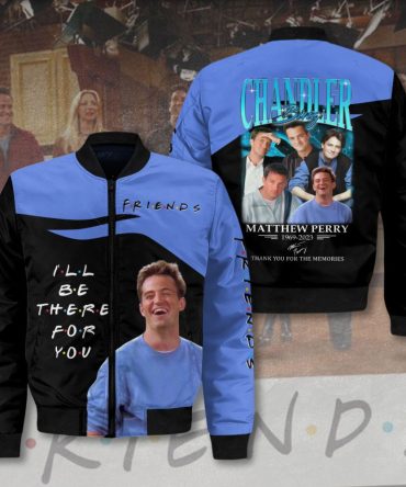 Friends Tribute Bomber Jacket - Chandler Bing Design, Matthew Perry Memorial, Cozy Tv Show Fan Apparel