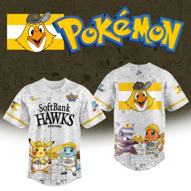 Exclusive Pokémon X Softbank Hawks Jersey – Pikachu, Squirtle & Charizard Design – Limited Edition!