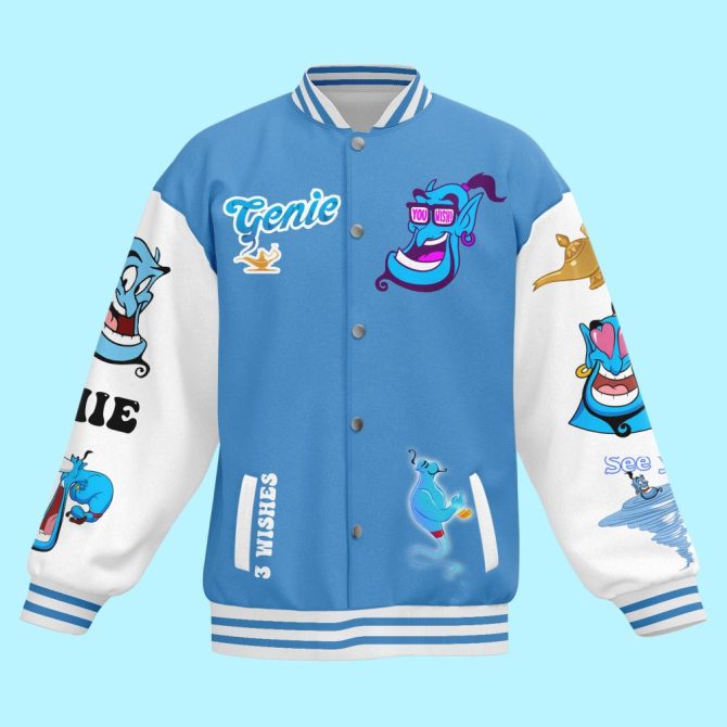Magical Genie Varsity Jacket – Stylish Blue Cartoon Bomber With Fun Graphics - Image 2
