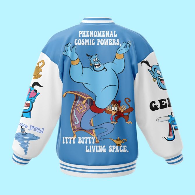 Magical Genie Varsity Jacket – Stylish Blue Cartoon Bomber With Fun Graphics - Image 3