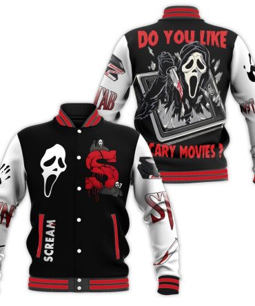 Ghost Face Horror Varsity Jacket - Scream Movie Fan Apparel, Scary Design