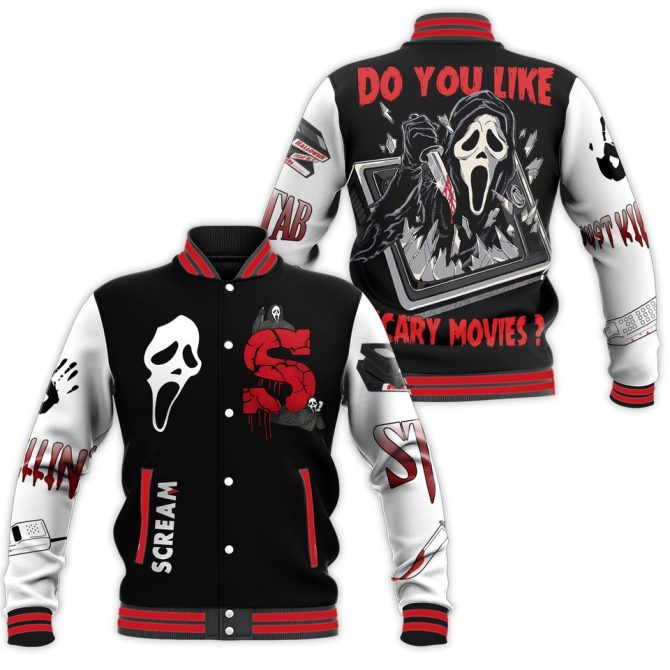 Ghost Face Horror Varsity Jacket - Scream Movie Fan Apparel, Scary Design