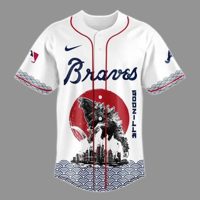 Limited Edition Godzilla X Braves Baseball Jersey – Iconic Crossover Collectible - Image 2