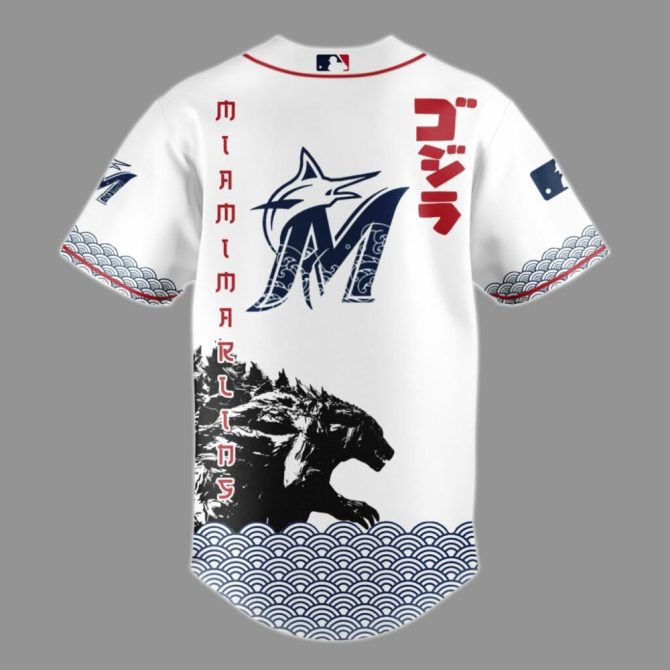 Limited Edition Godzilla X Marlins Baseball Jersey - Unique Design, Perfect Gift For Fans! - Image 3