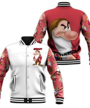Grumpy Dwarf Varsity Jacket - Cartoon Character Print, Unisex, Cozy & Stylish Outerwear