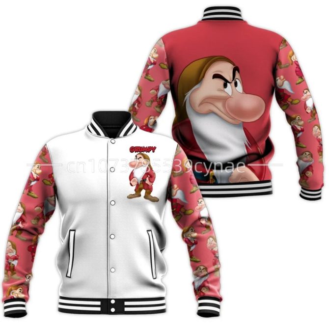 Grumpy Dwarf Varsity Jacket - Cartoon Character Print, Unisex, Cozy & Stylish Outerwear