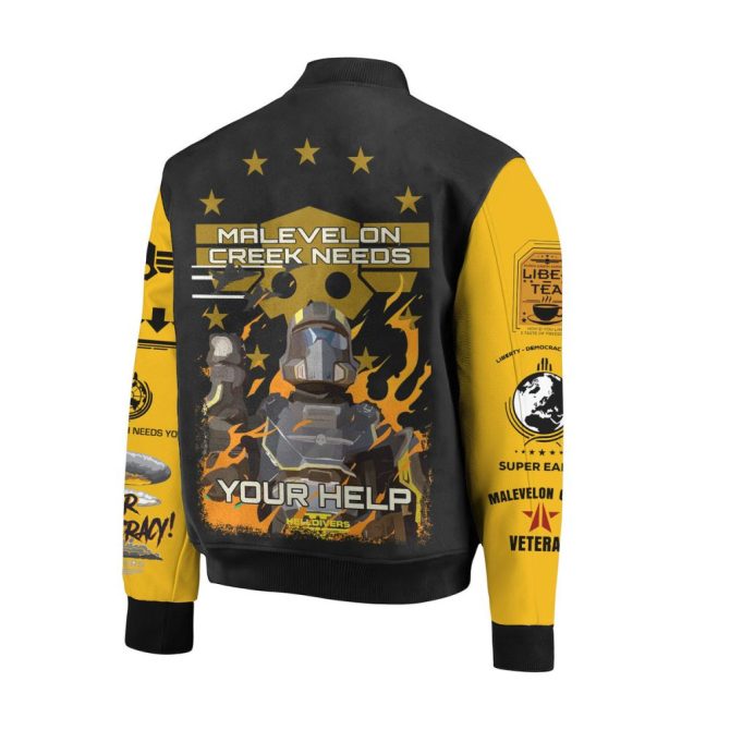 Helldivers Graphic Bomber Jacket – Bold Black/Yellow Design, Unique Gamer Style - Image 3