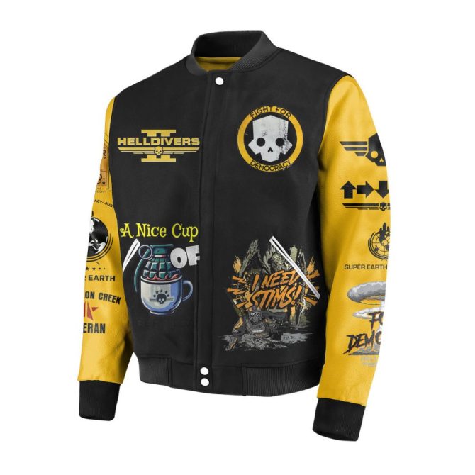Helldivers Graphic Bomber Jacket – Bold Black/Yellow Design, Unique Gamer Style - Image 2