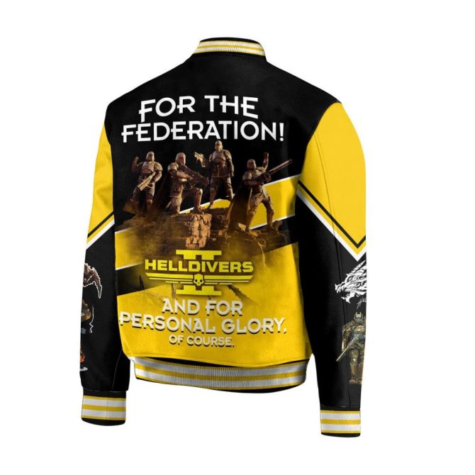 Helldivers Ii Varsity Jacket - Stylish Black & Yellow Gamer Apparel For Galactic Heroes! - Image 2