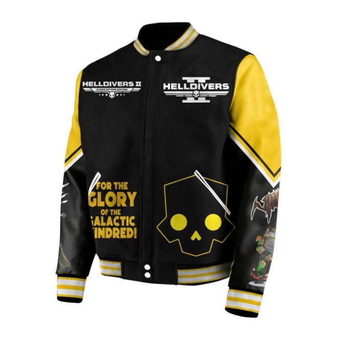 Helldivers Ii Varsity Jacket - Stylish Black & Yellow Gamer Apparel For Galactic Heroes! - Image 3