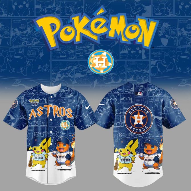 Limited Edition Pokémon Astros Baseball Jersey - Pikachu & Charizard Design - Perfect For Fans!