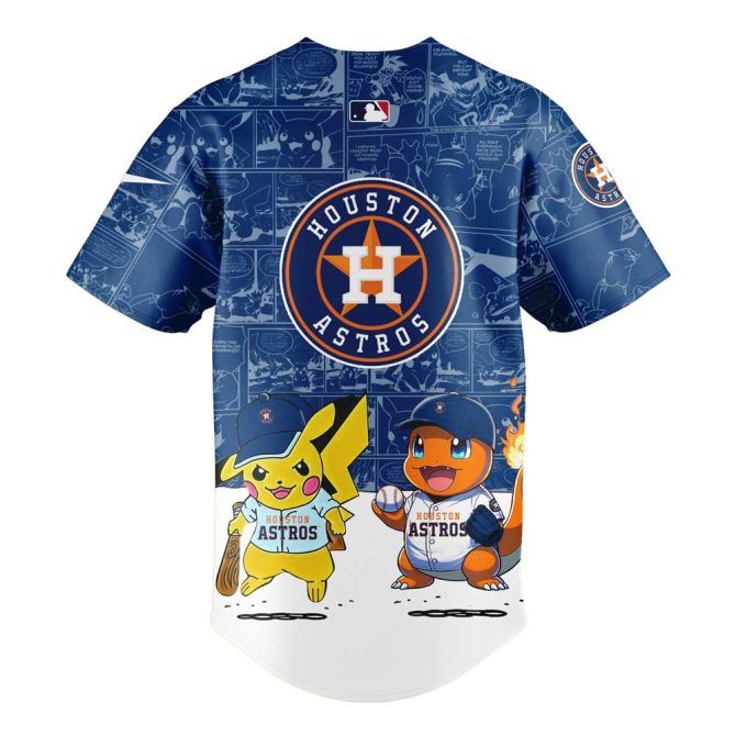 Limited Edition Pokémon Astros Baseball Jersey - Pikachu & Charizard Design - Perfect For Fans! - Image 3