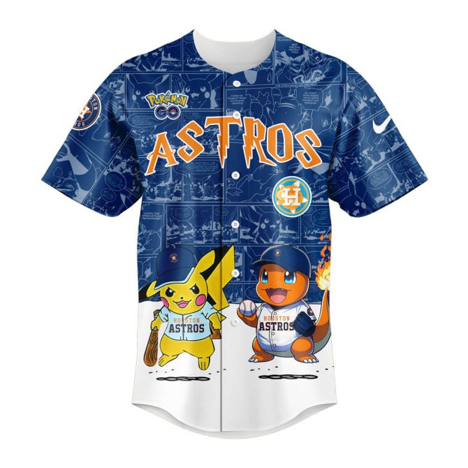 Limited Edition Pokémon Astros Baseball Jersey - Pikachu & Charizard Design - Perfect For Fans! - Image 2
