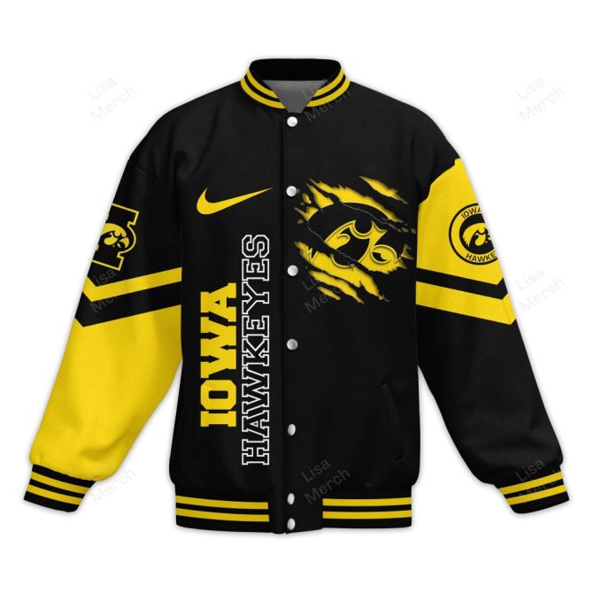 Iowa Hawkeyes Varsity Jacket - Bold Black & Gold Fan Gear, Perfect For Game Day! - Image 2