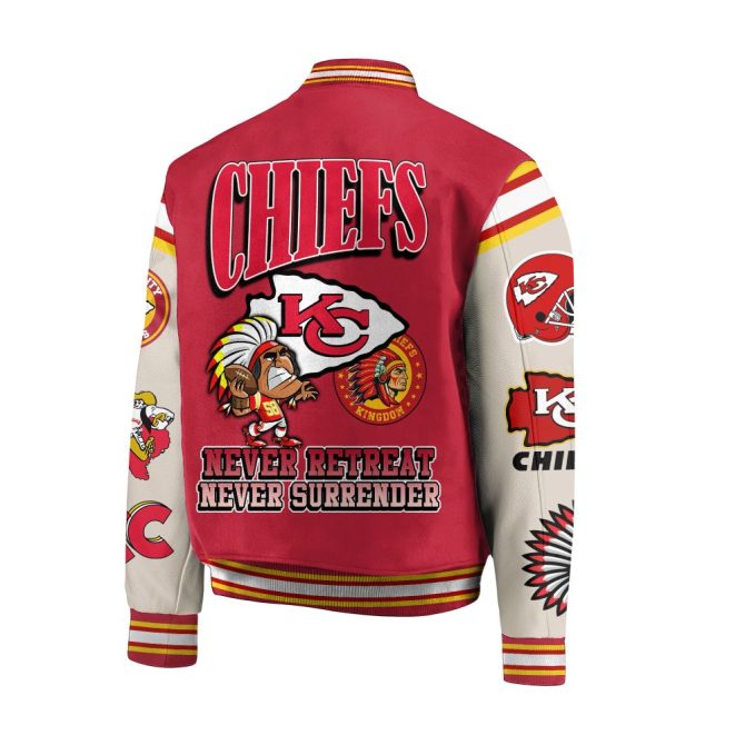 Chiefs Varsity Jacket - Bold Red & White, Never Retreat - Perfect For Fans! - Image 3