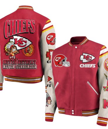 Chiefs Varsity Jacket - Bold Red & White, Never Retreat - Perfect For Fans!