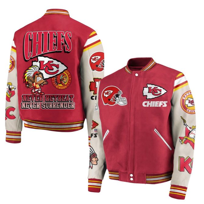 Chiefs Varsity Jacket - Bold Red & White, Never Retreat - Perfect For Fans!