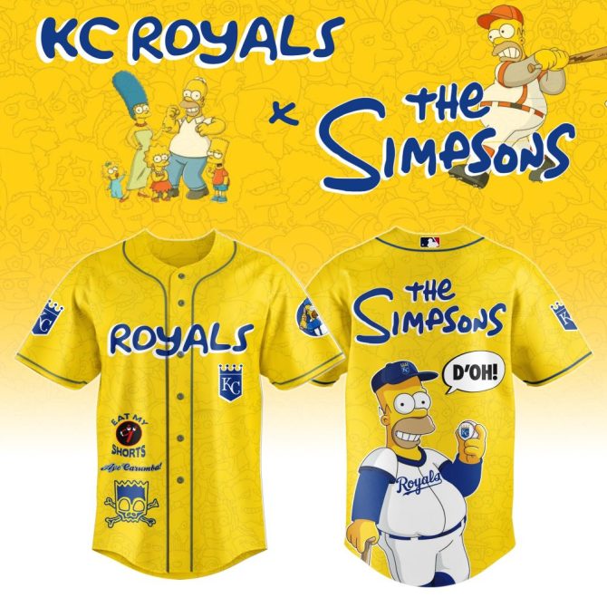 Kc Royals X The Simpsons Limited Edition Baseball Jersey - Vibrant Yellow Design