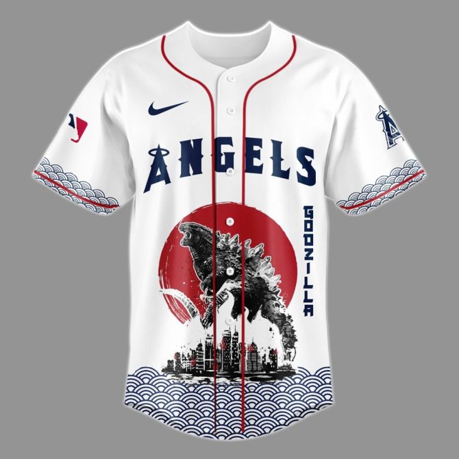 Limited Edition Godzilla X Angels Baseball Jersey – Unique Design, Perfect Gift For Fans! - Image 2