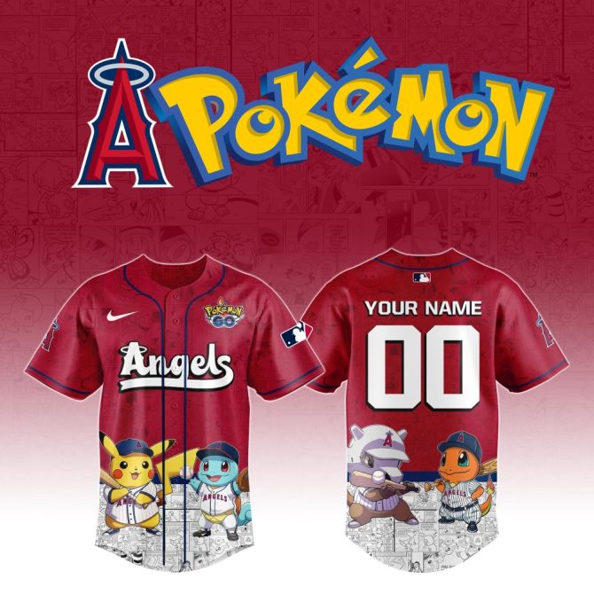 Customizable Pokémon Angels Baseball Jersey – Pikachu, Squirtle & Charmander Design