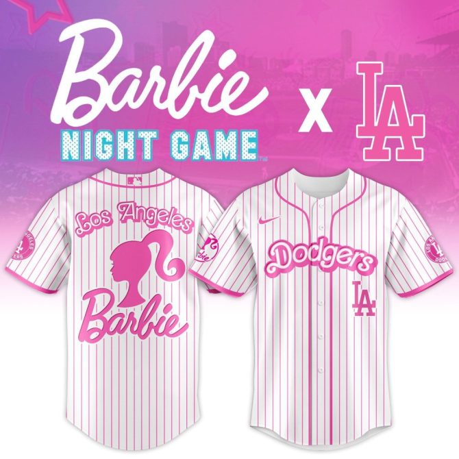 Limited Edition Barbie X La Dodgers Pink Striped Jersey - Stylish Baseball Apparel