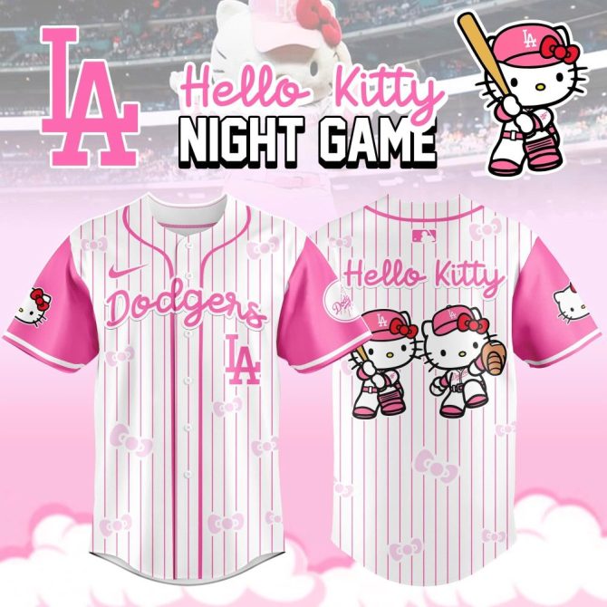 Hello Kitty Dodgers Night Game Jersey – Cute Pink Stripes, Perfect Gift!