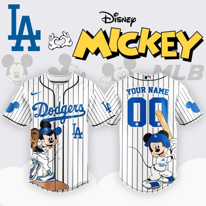 Custom La Dodgers X Mickey Mouse Jersey - Personalized Name & Number - Disney Mlb Apparel