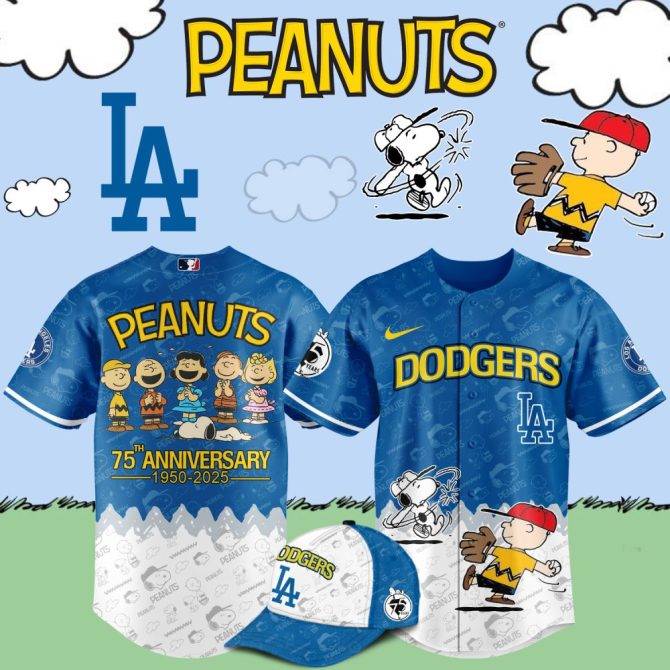 Celebrate In Style: Peanuts 75Th Anniversary Dodgers Jersey & Cap Set – Limited Edition!