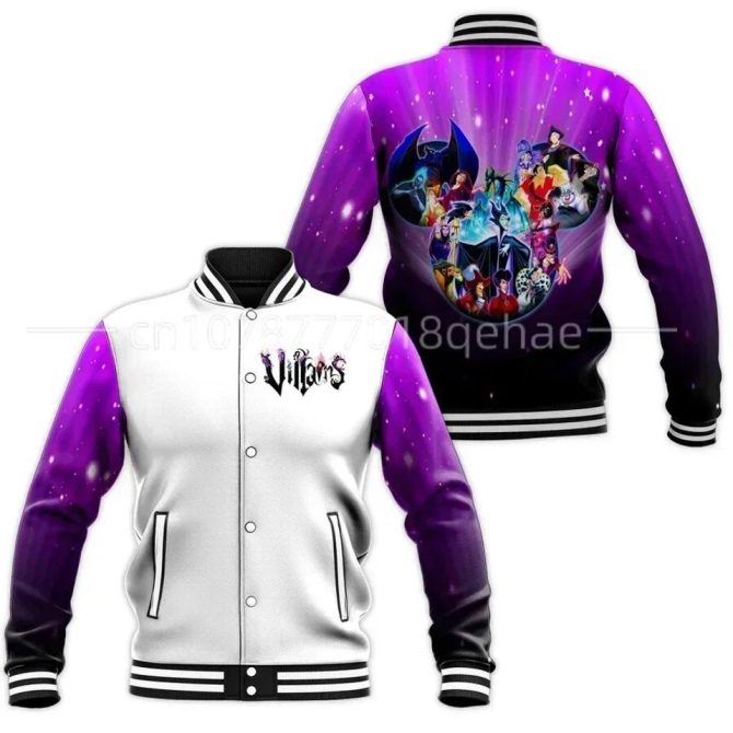 Disney Villains Varsity Jacket - Bold Purple Gradient Design, Perfect For Fans!