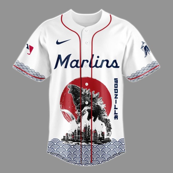 Exclusive Godzilla X Marlins Baseball Jersey – Limited Edition Fan Gear - Image 2
