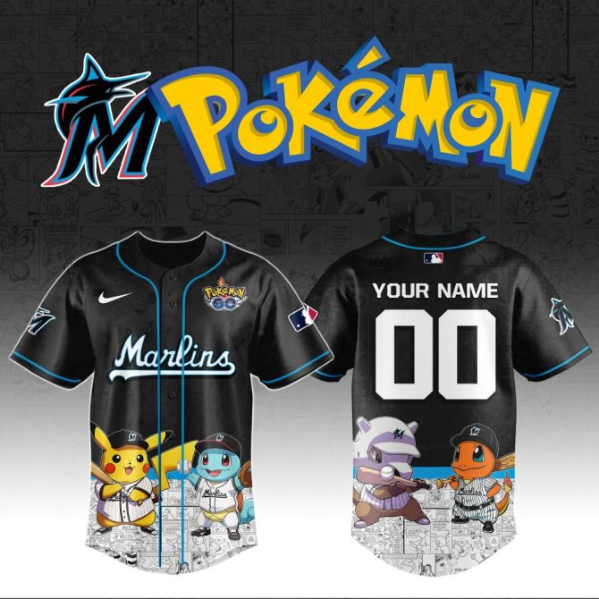 Custom Marlins Pokémon Jersey – Personalized Baseball Shirt With Iconic Characters