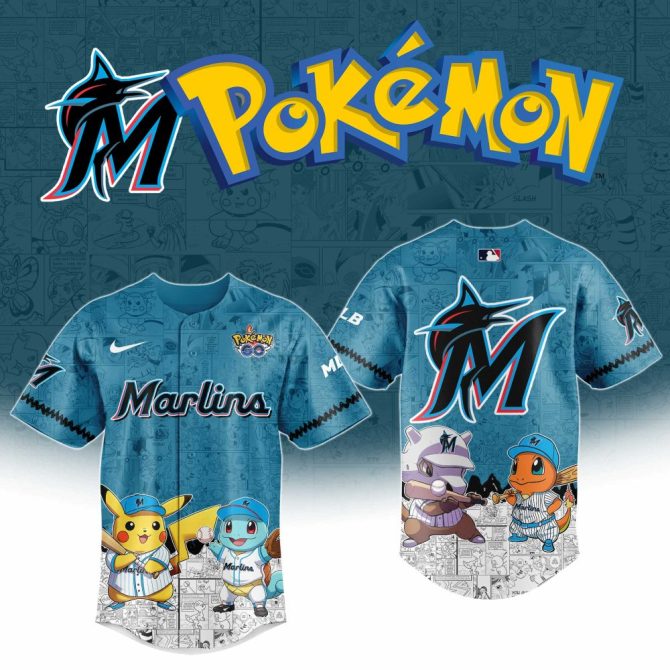 Limited Edition Pokémon X Marlins Jersey – Pikachu & Friends Baseball Gear