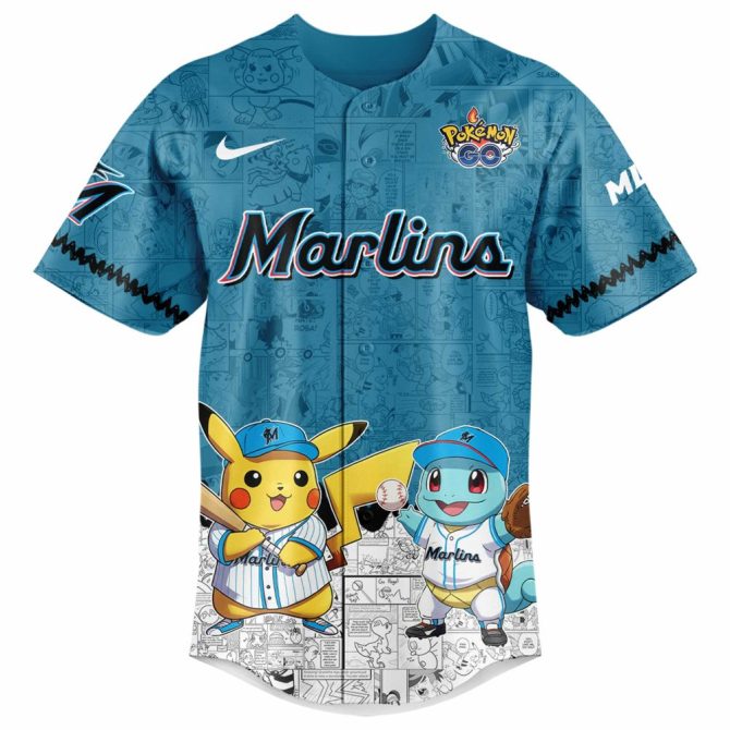 Limited Edition Pokémon X Marlins Jersey – Pikachu & Friends Baseball Gear - Image 2