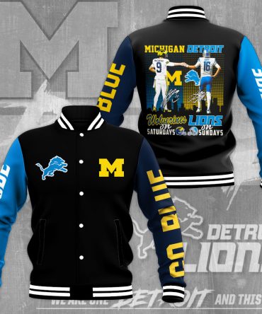 Michigan Wolverines & Detroit Lions Fan Varsity Jacket - Bold Blue & Black Design