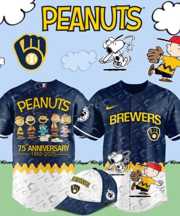 Celebrate In Style: Peanuts 75Th Anniversary Brewers Jersey & Cap Set - Limited Edition!