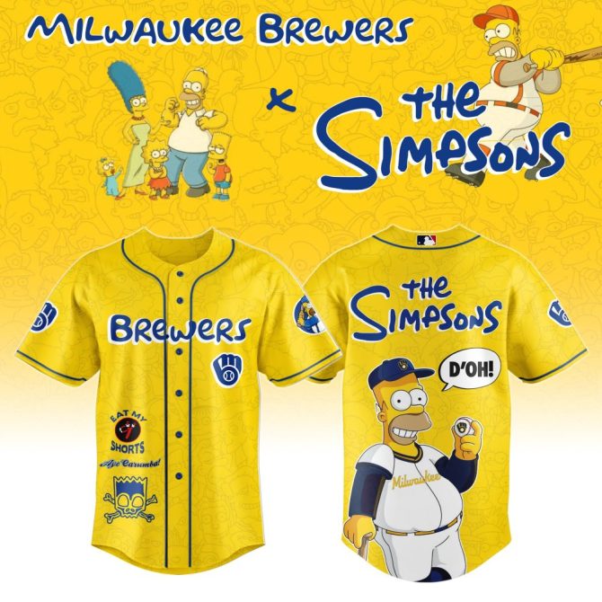 Limited Edition Milwaukee Brewers X The Simpsons Jersey – Vibrant Yellow, Iconic Design!