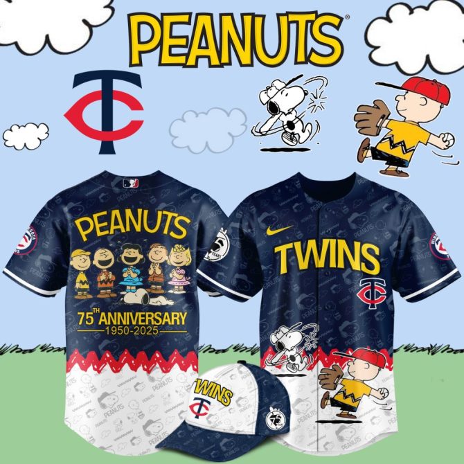 Celebrate Peanuts 75Th Anniversary With Twins Baseball Jersey & Cap Set - Limited Edition
