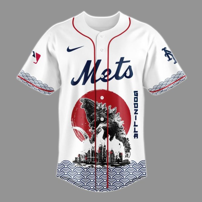 Limited Edition Godzilla X Ny Mets Baseball Jersey – Iconic Collaboration Gear - Image 2