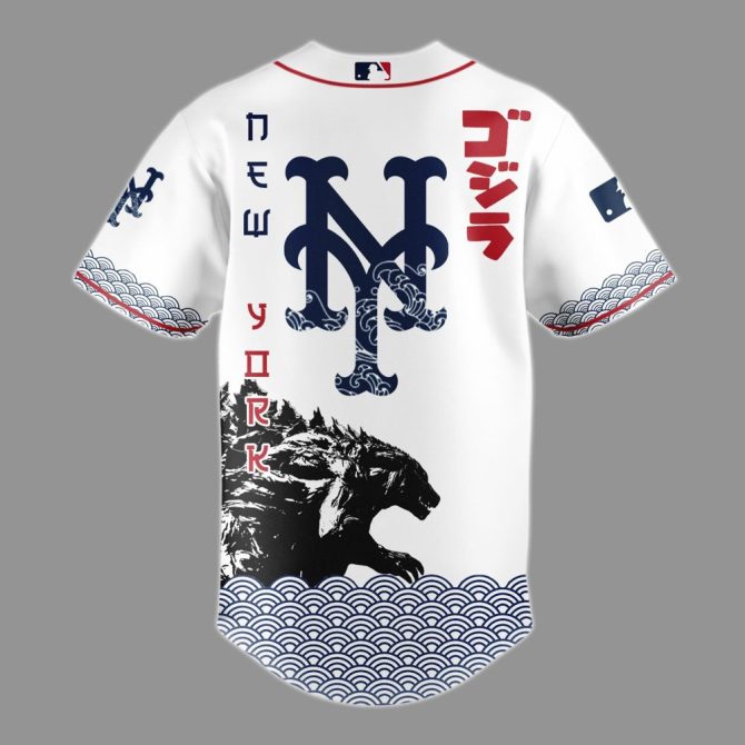 Limited Edition Godzilla X Ny Mets Baseball Jersey – Iconic Collaboration Gear - Image 3
