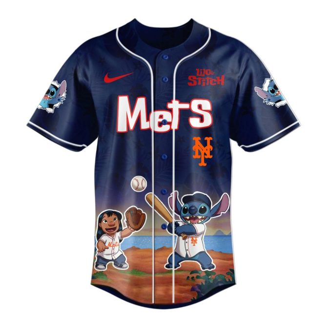 Limited Edition Lilo & Stitch X Mlb Mets Baseball Jersey - Perfect For Fans & Collectors! - Image 2