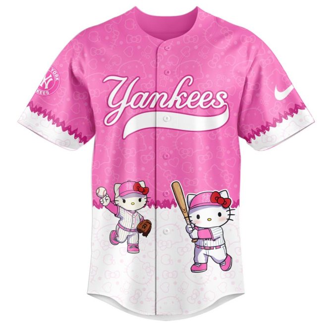 Hello Kitty X Mlb Yankees Pink Jersey & Cap Set - Cute Baseball Style - Image 2
