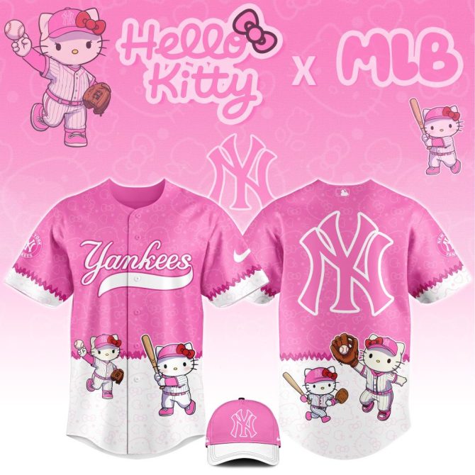 Hello Kitty X Mlb Yankees Pink Jersey & Cap Set - Cute Baseball Style