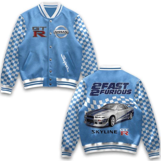 Limited Edition Nissan Gt-R Skyline Jacket - 2 Fast 2 Furious Style, Blue Checkered Design