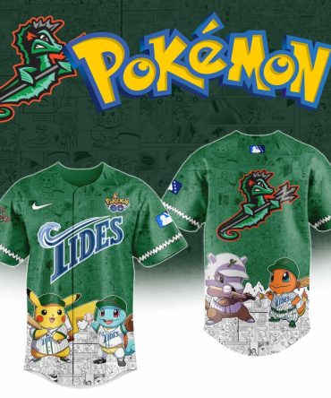 Limited Edition Pokémon Tides Jersey - Vibrant Green With Pikachu & Squirtle Design